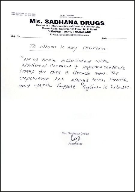 MS. SADHANA DRUGS feedback